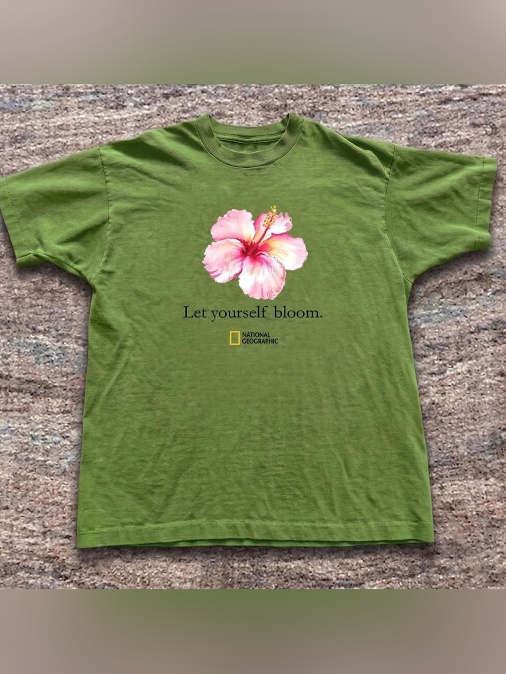 National Geographic Pink Hibiscus Flower Kiwi Green Nature Core Graphic T-Shirt